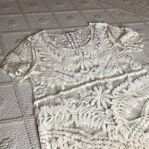 Blu Pepper Cream Embroidered Lace Dress Large